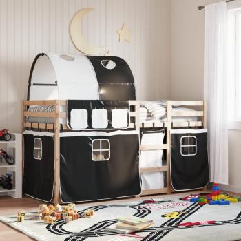 Bunk Bed without Mattress White & Black 90x190 cm Single Solid Wood Pine