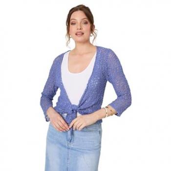 Izabel London Women's Blue Crochet Cascading Cardigan