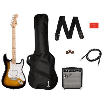 Set Completo Squier Sonic Stratocaster 2T Sunburst Negro, Frontman 10 y Funda