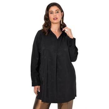 Ulla Popken Longtunika für Damen, große Größen, schwarz, V-Ausschnitt, Langarm, Größe 42/44
