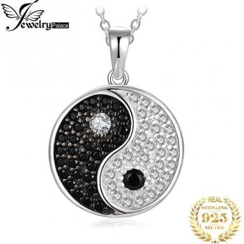 Natural Black Spinel Yin Yang Pendant Necklace in 925 Sterling Silver