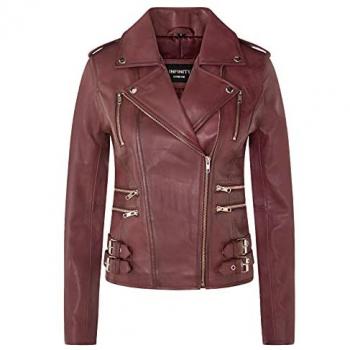 Women’s Infinity Brando Vintage Biker Jacket – Burgundy, Size 22