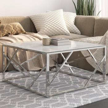 VidaXL Stainless Steel and Tempered Glass Coffee Table in Silver