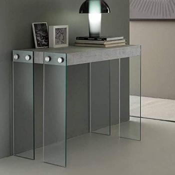 Table de Salon Seggiola Extensible – Couleur Gris Ciment, Piètement en Verre