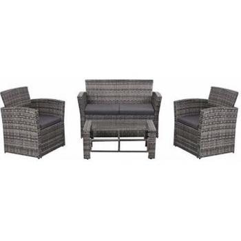 Garten-Lounge-Set Grey Poly Rattan 4-teilig mit Auflagen