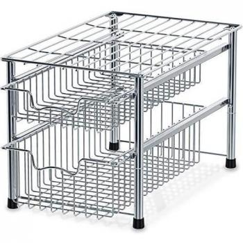 Chrome 2‑Tier Sliding Basket Drawer Organizer (SimpleHouseware)