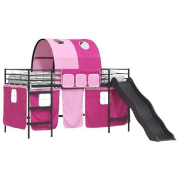 107 × 200 cm Metal Kids Loft Bed Frame – Black & Pink (vidaXL)