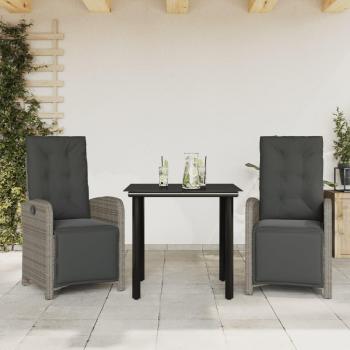 VidaXL Ensemble bistro 3 pièces, coussins gris poly-rattan