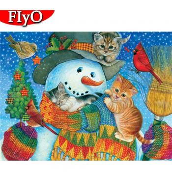 Winter Wonderland Diamond Craft – DIY Snowman Cat Mosaic, 20x30cm
