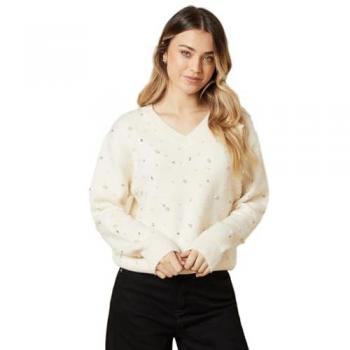 Embellished Ribbed V Neck Jumper for Women