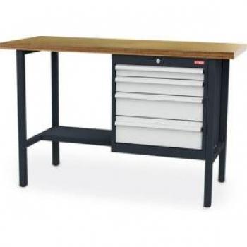 STIER Arbeitsbank 1.5 m × 0.6 m – 4 Schubladen, 1 Tür – RAL 7035