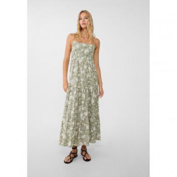 Midi-Trägerkleid in Khaki mit Print von Stradivarius XL