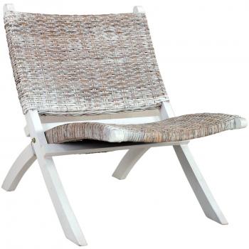 VidaXL Elegant White Relaxing Chair with Kubu Rattan and Mahogany