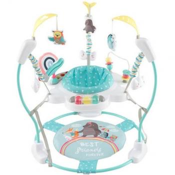 Costway Baby Jumperoo – Höhenverstellbare Lauflernhilfe mit Spielzeug & Spieluhr (87 × 87 × 94 cm), Blau + Weiß
