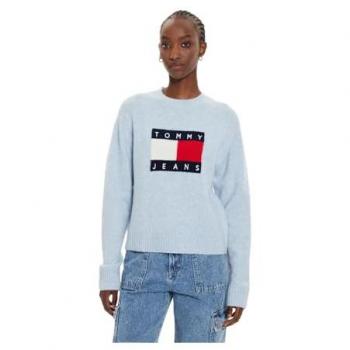 Tommy Jeans Damen Pullover Flag DW0DW18681 Himmelblau Relaxed Fit