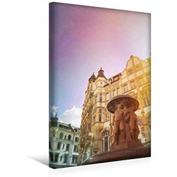 Gaby Wojciech Druck: Leipzig Brunnen Belle Epoque, 30 cm × 45 cm, Textil‑Leinwand