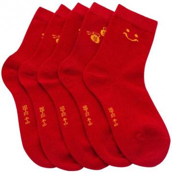 5 Pairs of 100% Cotton Red Socks for Children (Spring & Autumn, 0-12 Years)