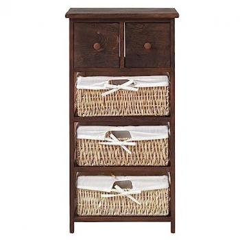Rebecca Mobili Nachttisch mit 3 Körben und 2 Schubladen, braun Shabby 80x40x27