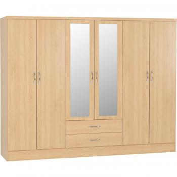 Seconique Nevada 6 Door 2 Drawer Mirrored Wardrobe