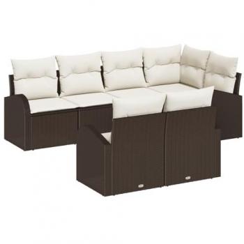 Rattan Patio Lounge Set – 7-Cushion Brown & White Outdoor Sofa