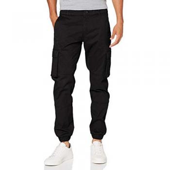 Only & Sons Men's Cam Stage Black Cargo Pants with Cuff, Tapered Fit, Size 32/34