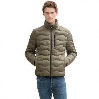 Herren-Jeansjacke Tom Tailor – Regular Fit, Stepp‑Muster, Stehkragen, Oliv – Größe XXXL