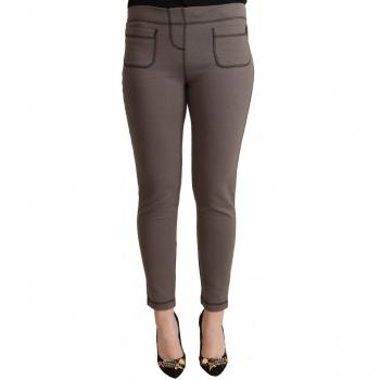 Gray Cotton Mid Waist Stretch Leggings Cropped Pants