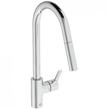 Robinet de cuisine Ideal Standard Gusto BD416AA chromé, douchette extractible 2 fonctions et bec haut
