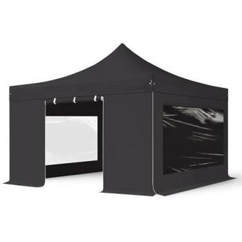 TOOLPORT 4x4m Partyzelt Aluminium Faltpavillon, schwarz