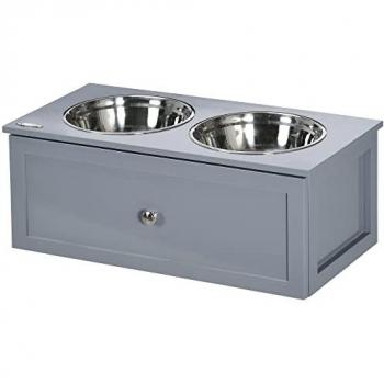 Paws voerstation met 2 voerbakken van 2 liter, roestvrij staal, voor middelgrote honden, grijs, 60 x 30 x 24 cm