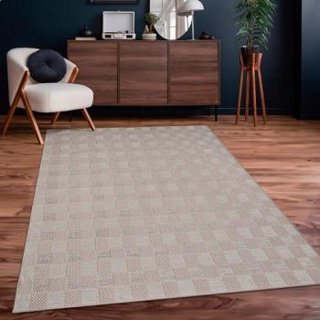 Alfombra Geométrica Boho para Balcón y Salón, 80x150 cm, Beige