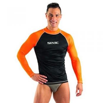 Rashguard Long Manches SEAC Sun Homme Protection Solaire UV 97.5% Noir/Orange XXL