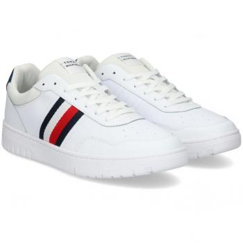 Tommy Hilfiger sneakers da uomo bianche con fascia decorativa sulla tomaia e logo lettering