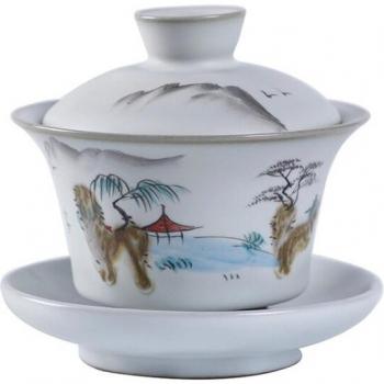 Taza de Cerámica Gaiwan Kung Fu con Tapas Pintadas
