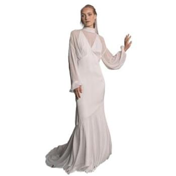 Azure Tide Elegant Long Sleeve Wedding Gown