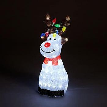 Acrylic Sitting Reindeer with Multi-Coloured LED Lights