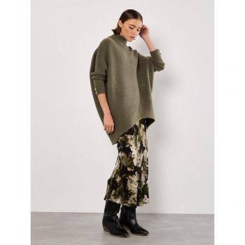 Damen Aprikose Pullover mit Stehkragen, oversized, Chevron