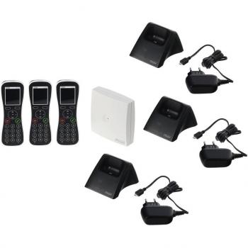 Auerswald COMcomfortel WS‑400 IP Starterset – 1 × WS‑400 IP, 3 × M‑100 schwarz, Ladeschale inklusive