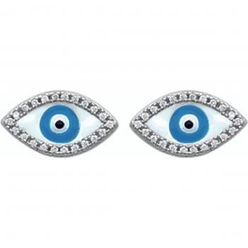 Lily Brillante – Pendientes Ojo de Fatma 12x7 mm (Azul/Blanco)
