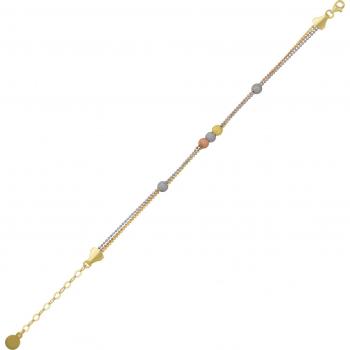 Handmade Tri-Color Beaded Bracelet Gold Rose Gold Sterling Silver