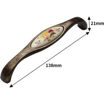 Pomos vintage de cerámica y bronce blanco, 1 Uds., florales, para cocina y armarios, 8 tamaños
