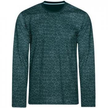Trigema Casual Homewear Oberteil für Männer – Smiley‑Muster, Saphirfarben, S