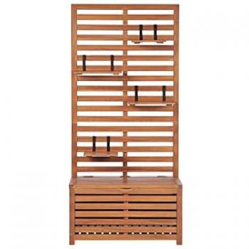 Acacia Wood Outdoor Storage Bench with Wall Panel and Shelves 170 x 80 cm