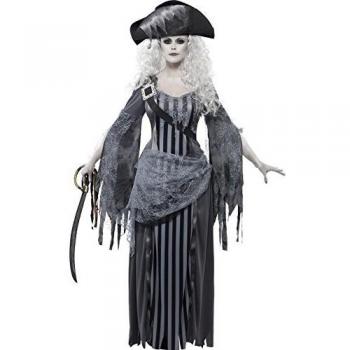 Disfraz de mujer fantasma de barco, vestido gris y sombrero