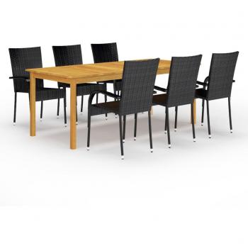 VidaXL 7 Piece Black Garden Dining Set