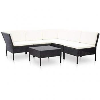Garten-Lounge-Set 6-tlg. mit Auflagen Poly Rattan Schwarz