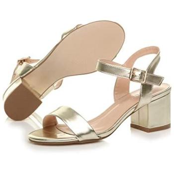 Gold Buckle Mid-Block Heel Sandals – Ankle Strap Design