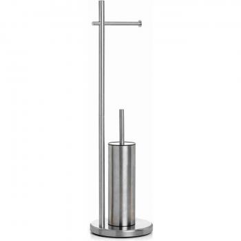 Tatay portarotolo e scopino bagno da terra in acciaio inox, senza foratura, misure 20,5 x 20,5 x 74,5 cm