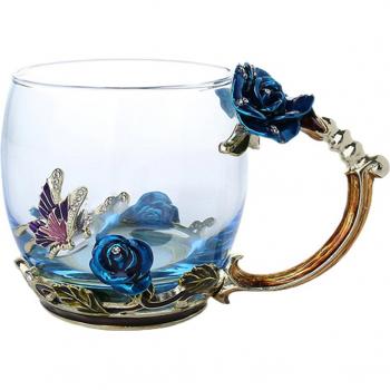 Boda Cristal Taza Esmalte Mariposa