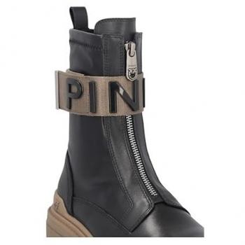 Stivali Pinko Mia Combat in Pelle Nera